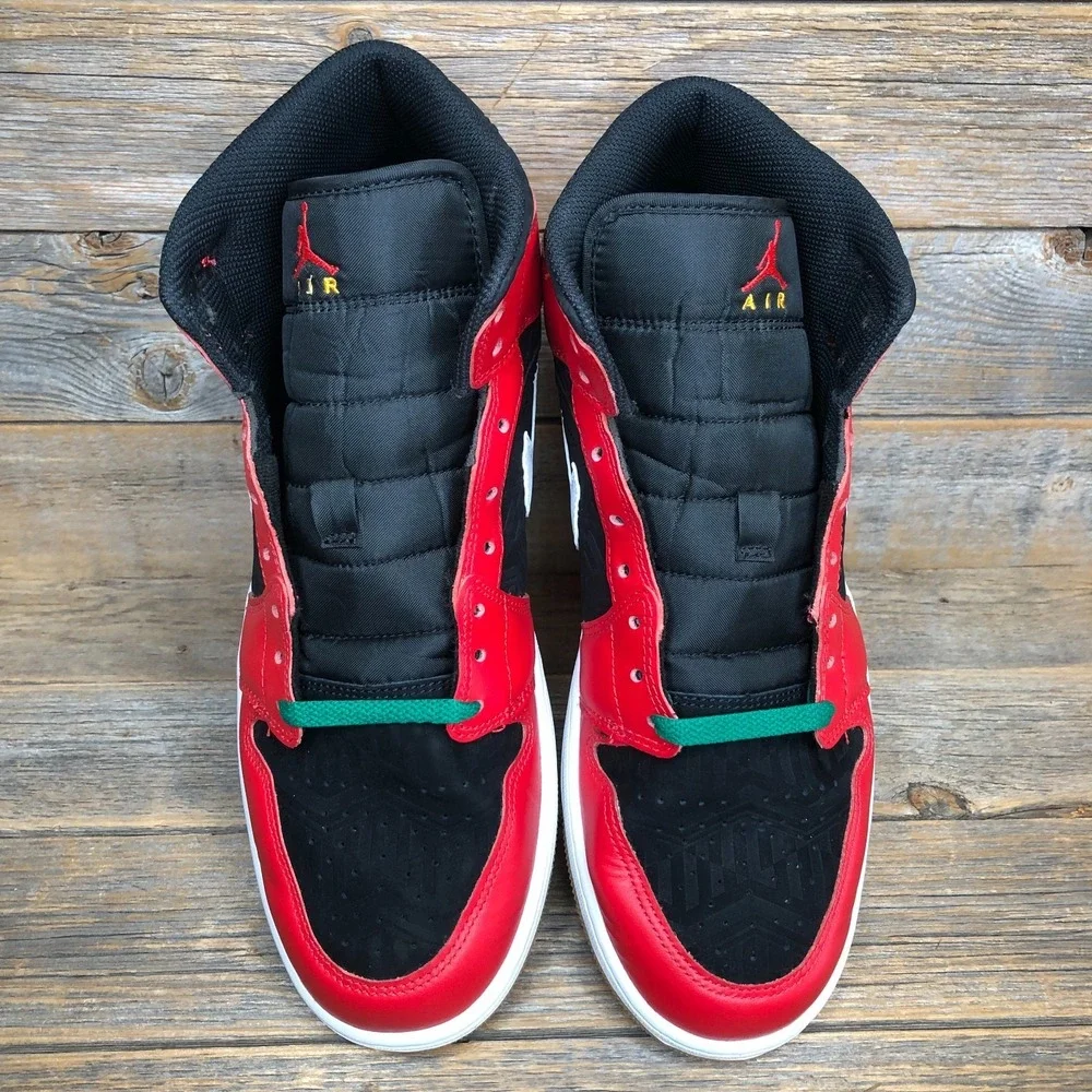 Size 11.5- Air Jordan 1 SE Mid Christmas Black Fire Red Malachite Used With Box